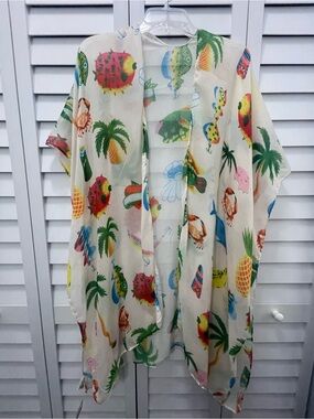 Sheer colorful Tropical Print Beach Cover-Up